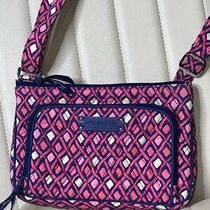 Vera Bradley Katalina Pink Diamonds Breast Cancer Bag Iconic Little Hipster EUC